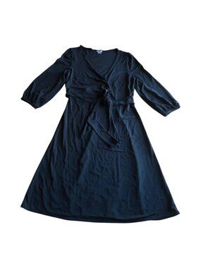 Ann Taylor Wrap Dress Size 14 Black Balloon Sleeve 3/4 Sleeve Tags Cut Normcore